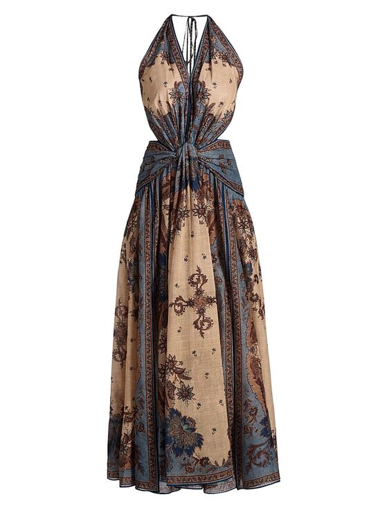 Zimmermann Dresses & Skirts - Zimmermann Bohemian Blue Cream Indienne Floral Ascension Halter Maxi Dress Size